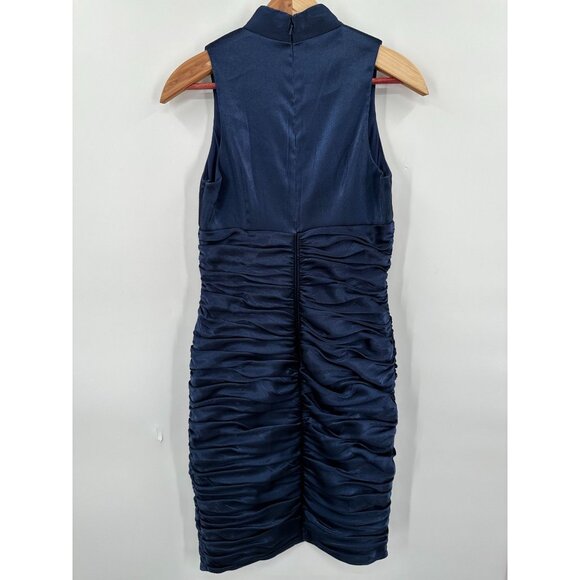 Cachet Ruched Blue Sleeveless Shimmer Party Cocktail V-Neck Embellished Dress 6 - Picture 4 of 6